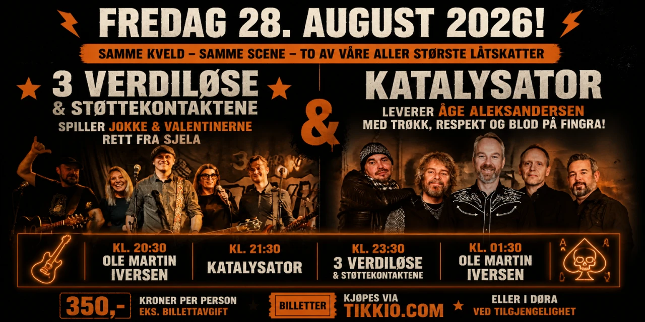 Åge Aleksandersen og Jokke & Valentinerne repeteres på Onkel Thor 28. august 2026 // VESTFOSSEN