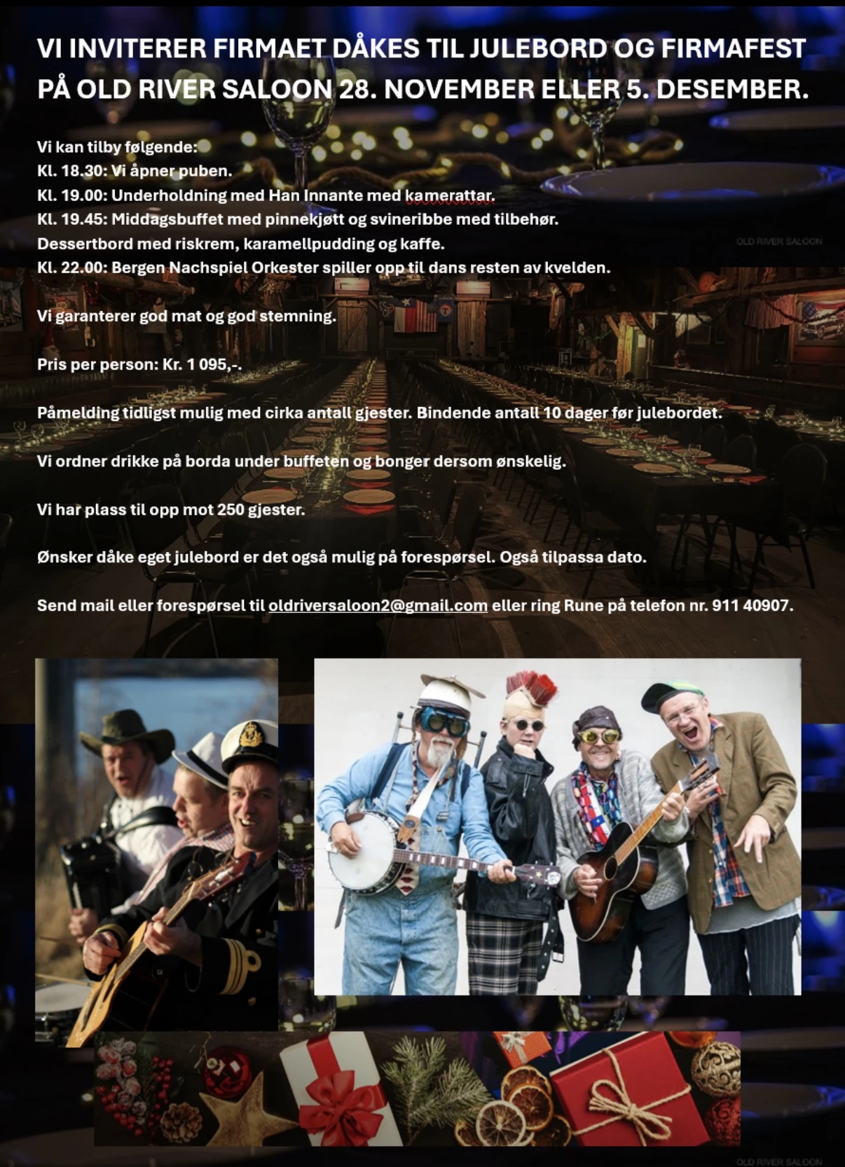  Julebord & firmafest m/ underholdning 5. desember | Old River Saloon