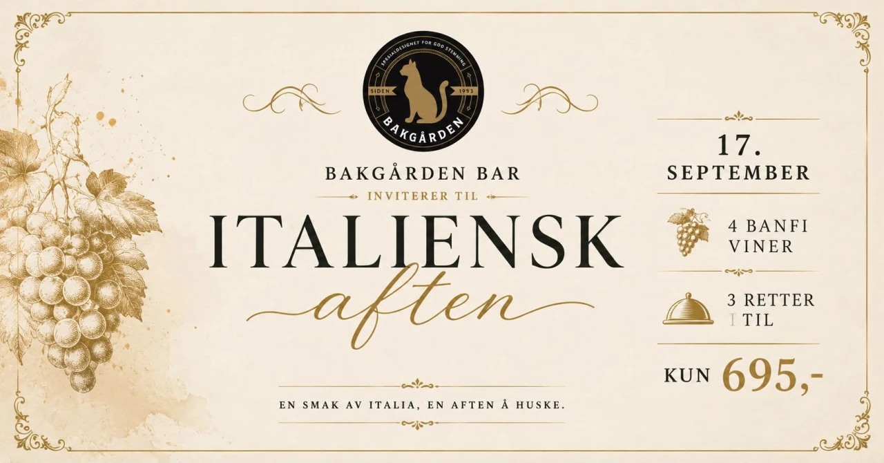 🇮🇹 Italiensk aften på Bakgården Bar – 17. september kl 18:00